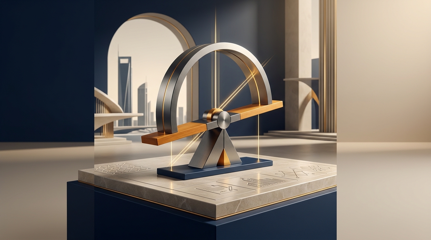 A modern legal balance scale symbolizing statutory integration and civil transactions law modernization in the UAE