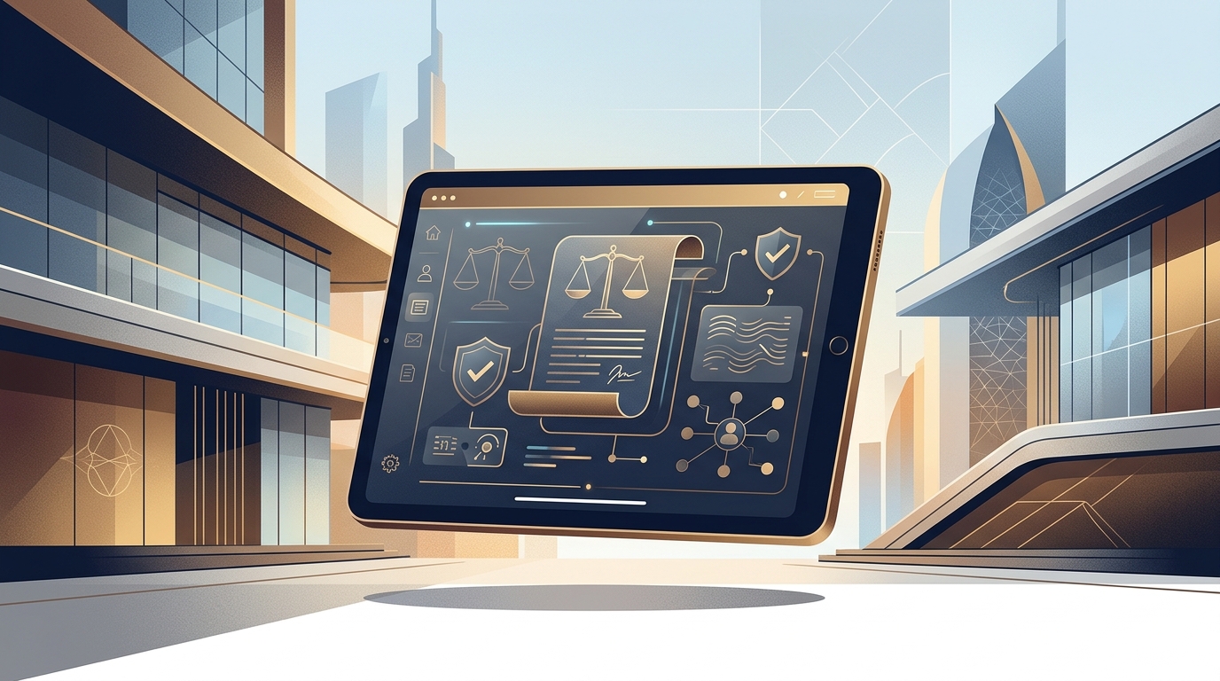 رسم توضيحي رمزي يعبر عن المسؤولية القانونية للإعلانات الرقمية وحماية المستهلك في البيئة الإلكترونية