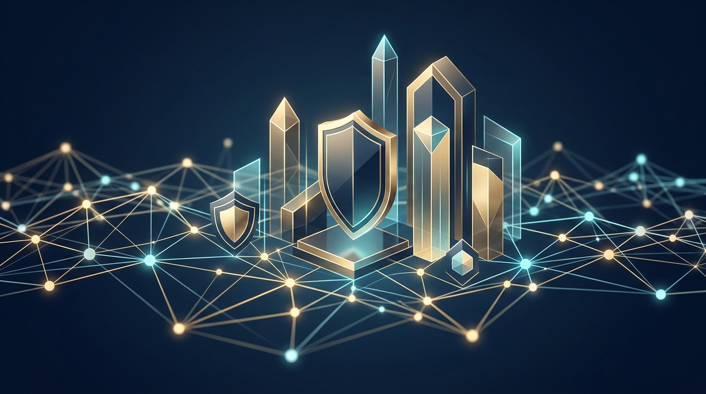 An abstract artistic illustration representing cybersecurity, digital justice, and data protection in the UAE